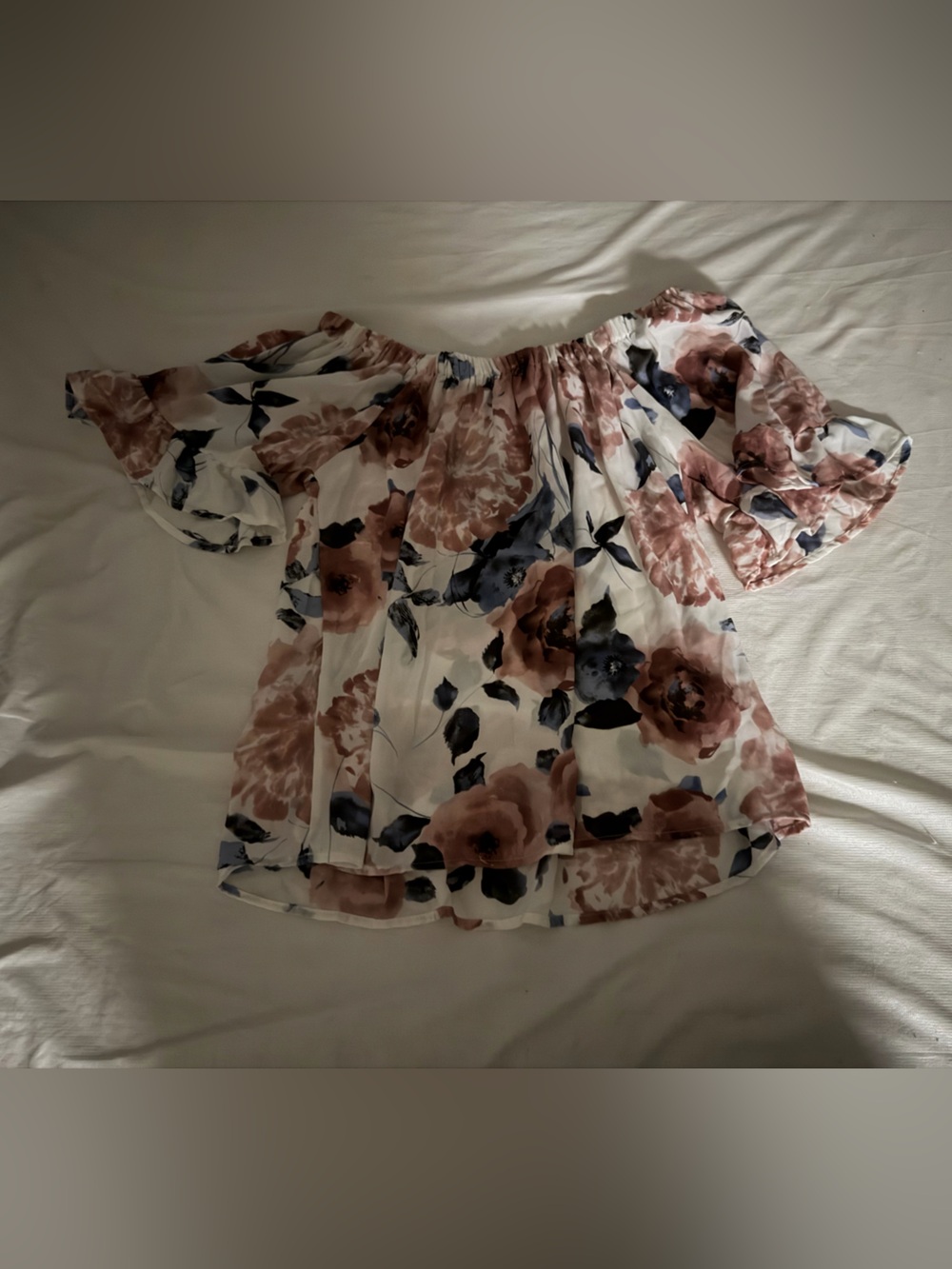 Sienna Sky Floral Off-Shoulder Top in Blush and Navy